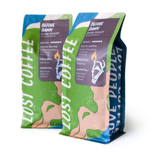 Load image into Gallery viewer, Two Lost Coffee bags with branding and product details on a white background
