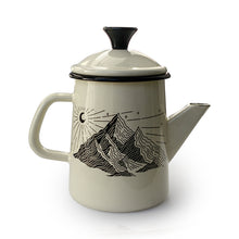 Load image into Gallery viewer, Teapot with mountain design on a white background
